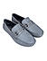 Grey Textured Leather Moccasins With Panel