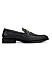 Black Textured Leather Loafers With Buckle