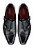 Black Plain Double Monk Strap Shoes