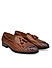 Tan Woven Leather Loafers With Tassels