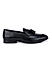 Black Textured Leather Loafers With Tassels