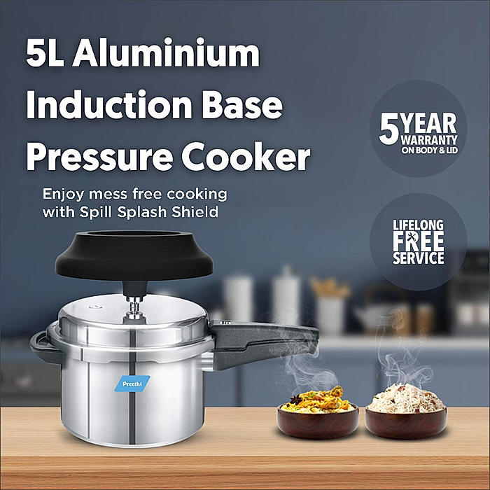 Preethi Induction Base Outer Lid Aluminium Pressure Cooker 5 Litres Spill Splash Shield PC 024