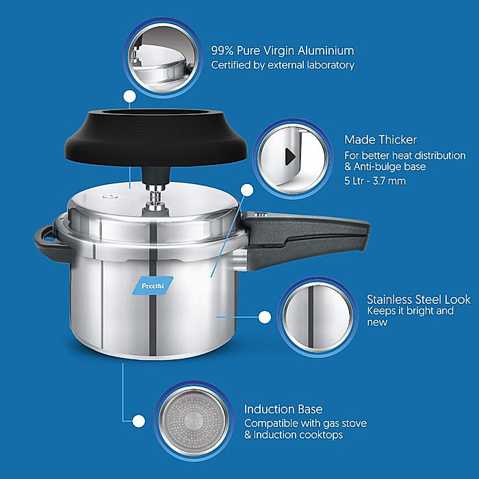 Buy Preethi Induction Base Outer Lid Aluminium Pressure Cooker