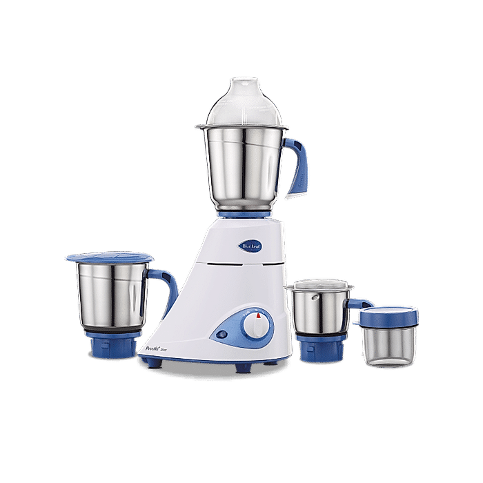 Preethi Blue Leaf Silver Mixer Grinder 600 Watt with 4 Jars (White)