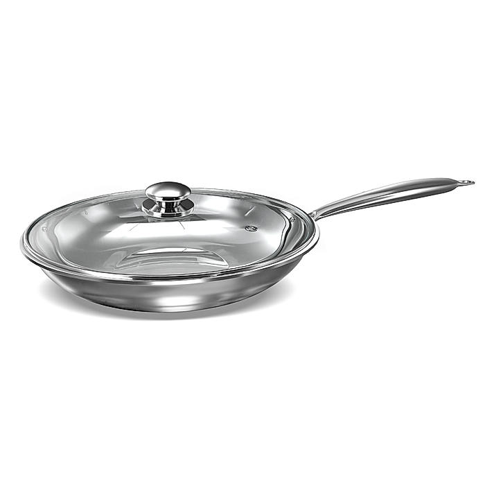 Preethi Metallica Collection Triply Stainless Steel Frypan with Glass Lid, 26 cm, Gas & Induction Compatible, Metal Spatula Friendly with 5 year product warranty