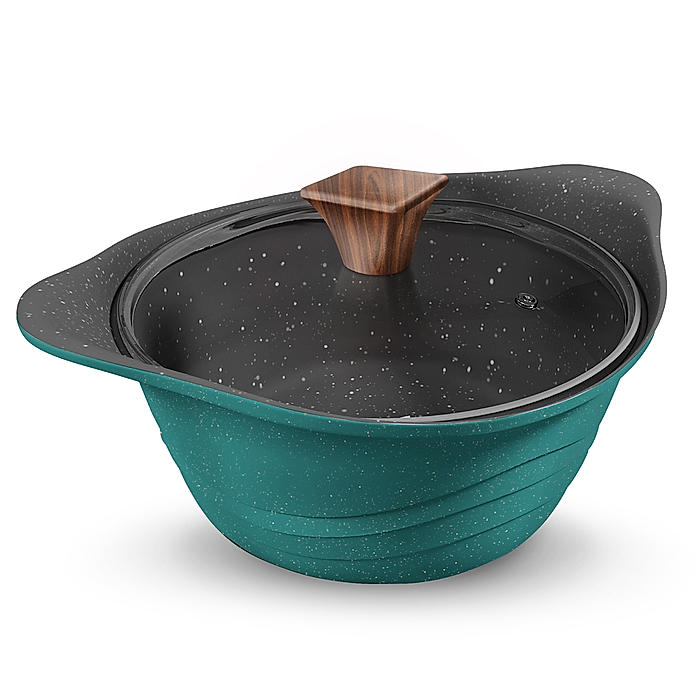 Preethi Artistic Collection Die Cast Non Stick Kadai, 24 cm ,With Glass Lid, 5 Star Non Stick Effect, Cook & Serve, Ocean Green