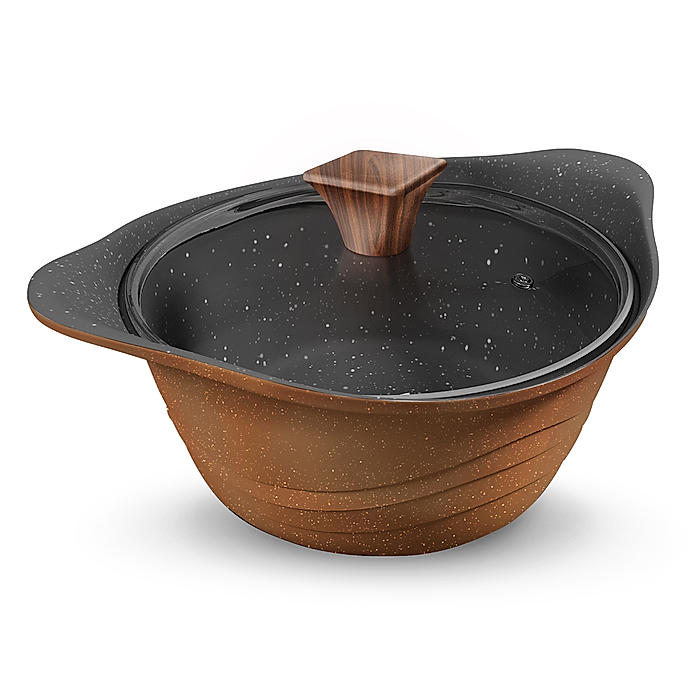 Preethi Artistic Collection Die Cast Non Stick Kadai, 24 cm ,With Glass Lid, 5 Star Non Stick Effect, Cook & Serve, Earthy Brown