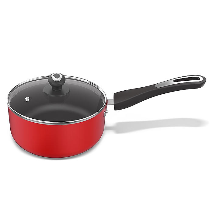 Preethi Dura Collection Non Stick Milk Pan, 18 cm, With Glass Lid, Gas & Induction Compatible, 5 Star Non Stick Effect, Chilly Red