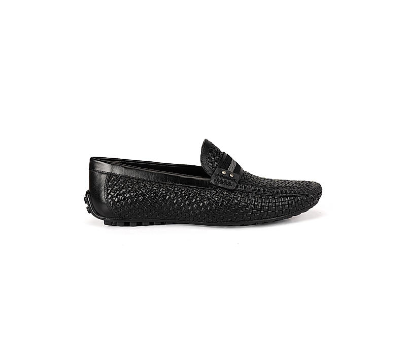 Black Textured Leather Moccasins