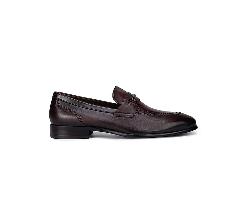 Brown Plain Loafers With Embellishment
