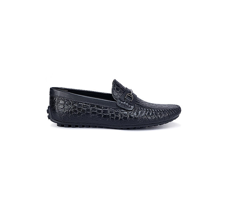 Black Croco Textured Moccasins
