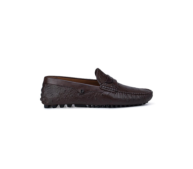 Brown Ostrich Patterned Moccasins