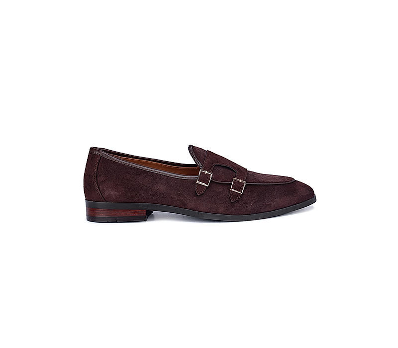 Coffee Suede Leather Monk Straps
