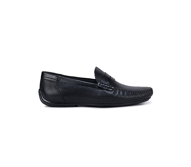 Black Textured Moccasins With Panel