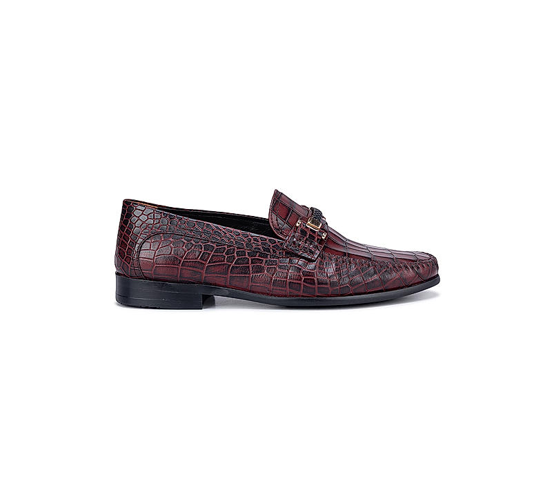 Burgundy Croco Textured Moccasins