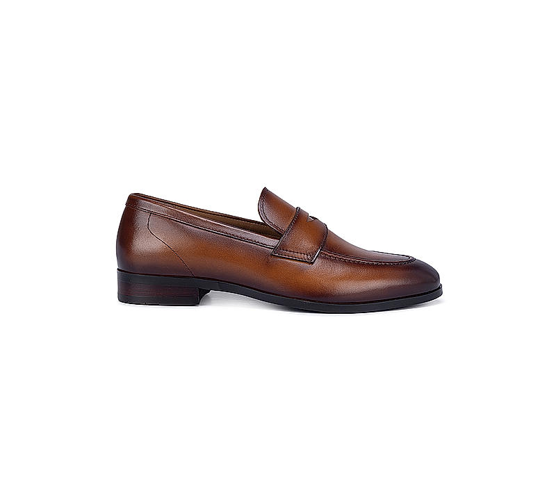 Tan Leather Panel Loafers