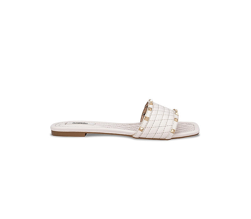 Off White Stud Embellished Quilted Flats