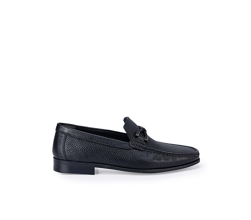 Black Braided Leather Loafers