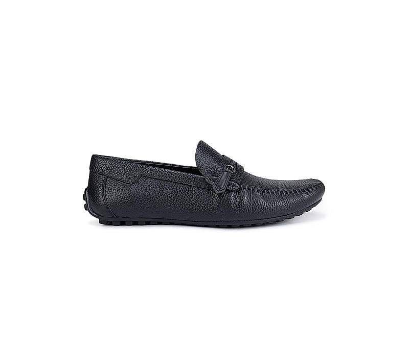 Black Textured Moccasins With Zipper Detail