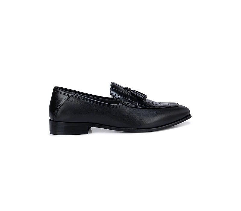 Black Croco Effect Loafers With Tassels
