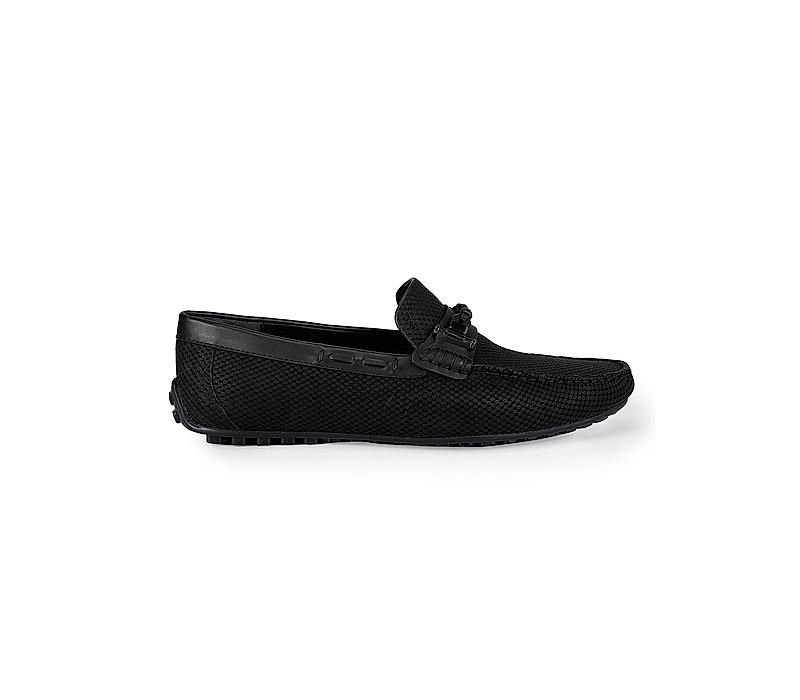 Black Printed Leather Moccasins