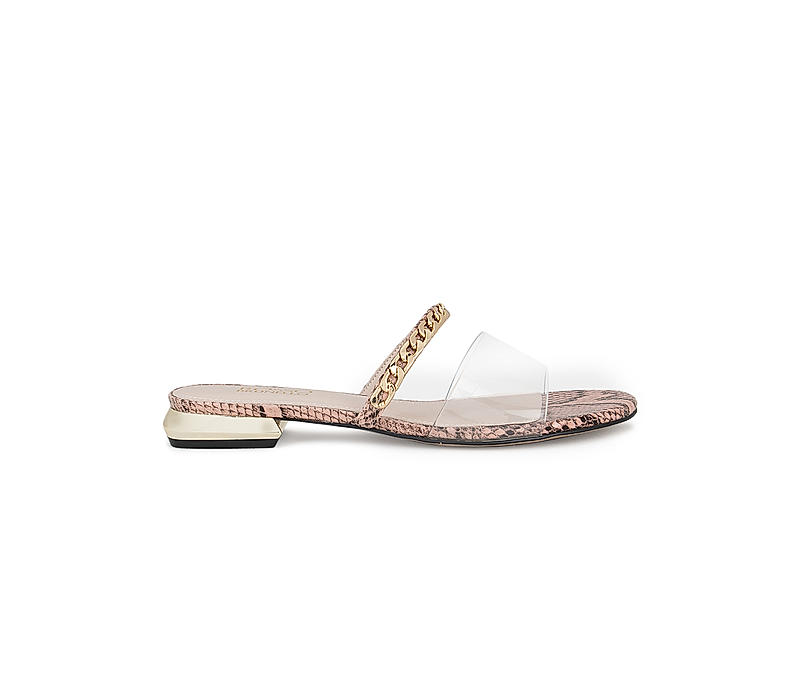 Pink Snake Textured Chain Strap Flats