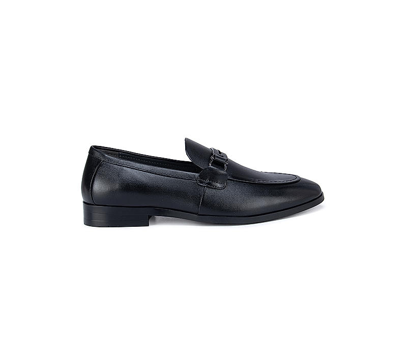 Black Leather Loafers With Panel
