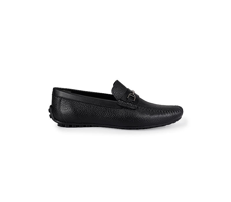 Black Leather Moccasins With Buckle