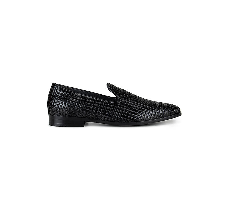 Black Woven Pattern Loafers