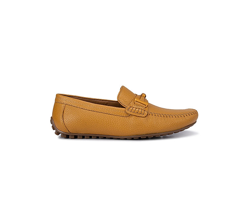 Mustard Textured Leather Panel Moccasins
