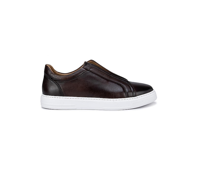Coffee Slip-on Leather Sneakers