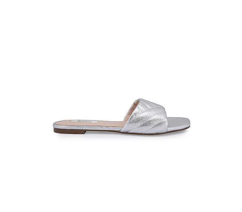 Silver Faux Leather Sliders