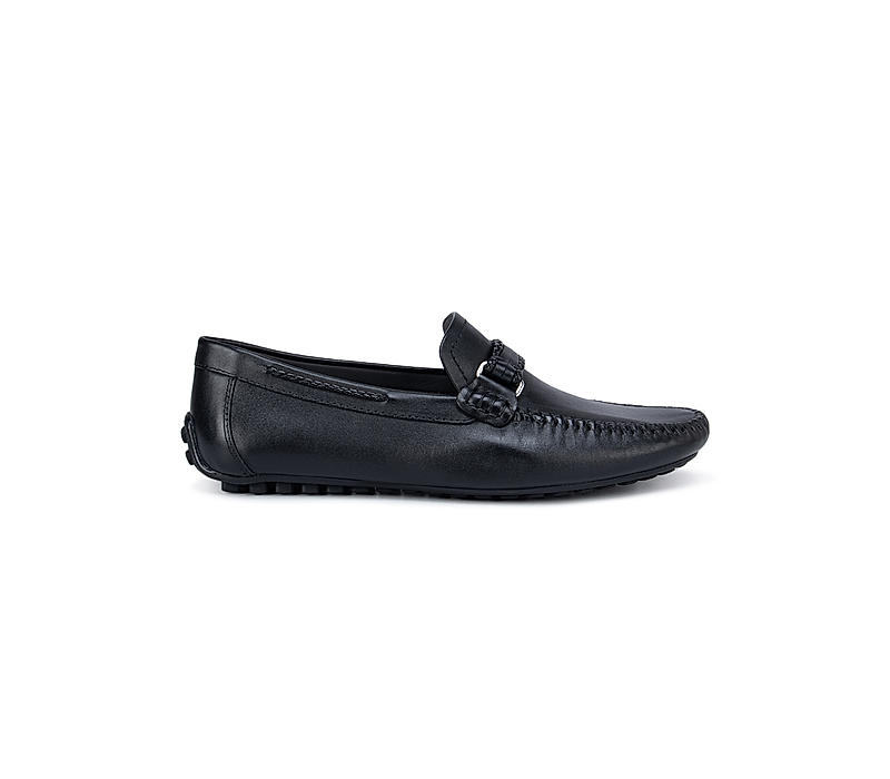 Black Leather Moccasins With Panel