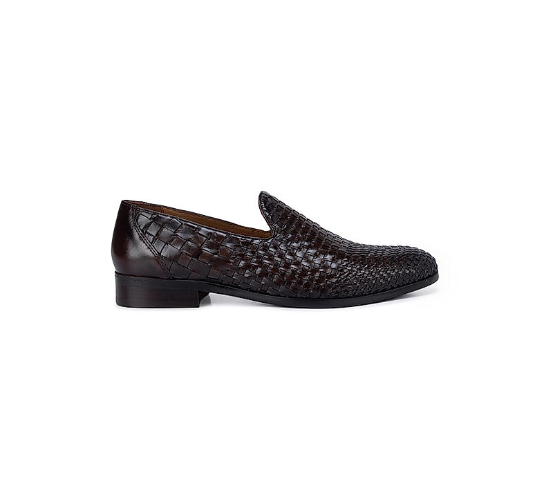 Coffee Woven Pattern Loafers