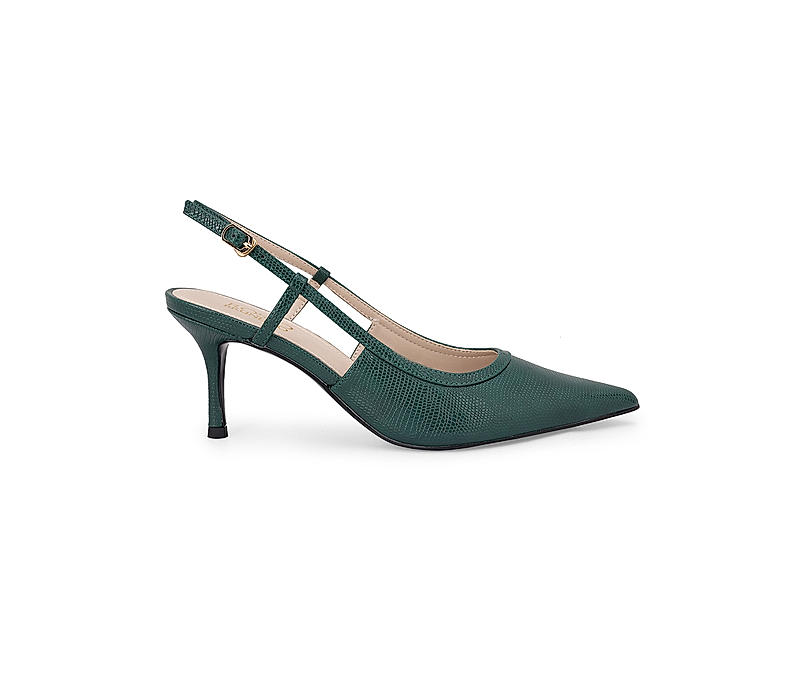 Green Textured Slingback Heels