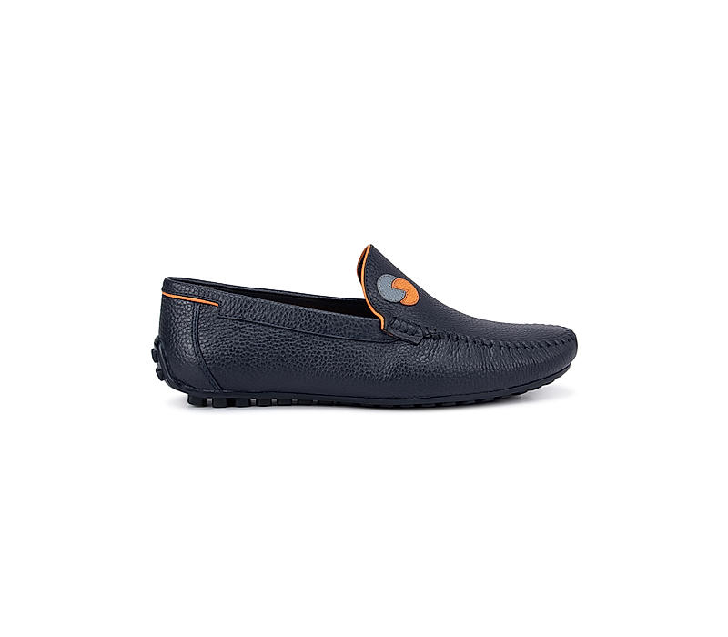Navy Textured Leather Moccasins