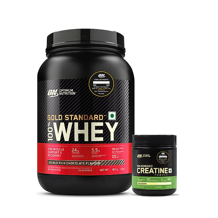 Gold Standard 100% Whey Protein Powder | Double Rich Chocolate | 2 lbs and Micronized Creatine Powder | Unflavoured|100 g