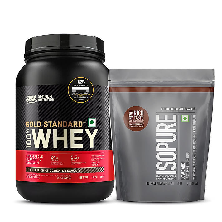 Gold Standard 100% Whey Protein Powder  Double Rich Chocolate 2 lbs + Isopure - Chocolate - 0.5 Kg