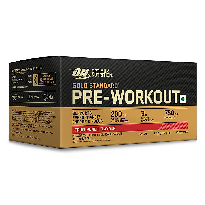 Optimum Nutrition (ON) Gold Standard Pre-Workout- 142.5g/15 single serve packs (Fruit Punch Flavor), For Energy, Focus, Power, Endurance & Performance