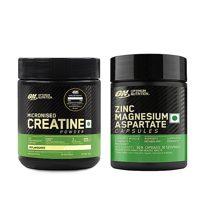 Micronized Creatine Powder | Unflavoured | 100 g +  Zinc Magnesium Aspartate (ZMA) - 60 Capsules