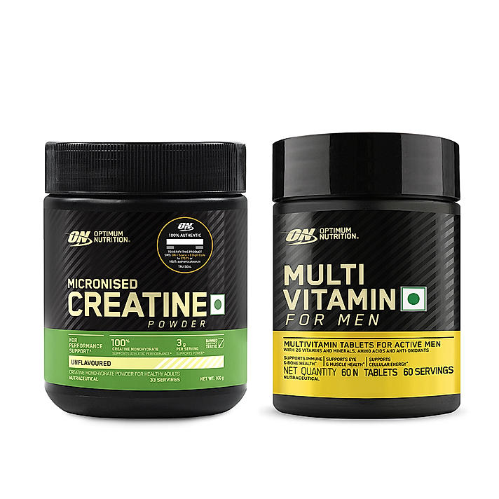 Micronized Creatine Powder | Unflavoured | 100 g + Multivitamin for MEN- 60 Tablets