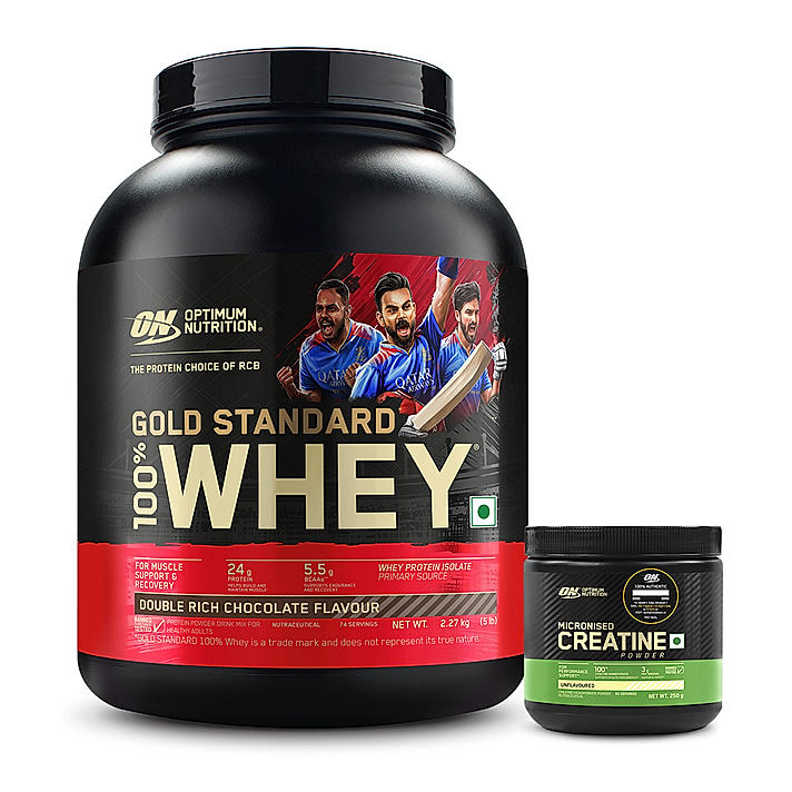 Gold Standard 100% Whey Protein Powder | Double Rich Chocolate | 5 lbs and Micronised Creatine Powder | Unflavoured | 250 g