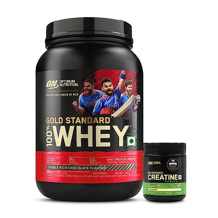 Gold Standard 100% Whey Protein Powder | Double Rich Chocolate | 2 lbs and Micronized Creatine Powder | Unflavoured|100 g