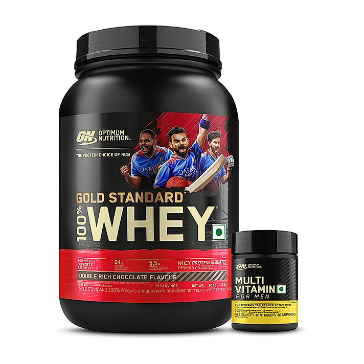 Gold Standard 100% Whey Protein Powder | Double Rich Chocolate | 2 lbs + Multivitamin for MEN- 60 Tablets