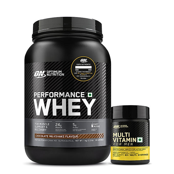 Performance Whey Protein | 1 kg (2.2 lbs) | Chocolate + Multivitamin for MEN- 60 Tablets