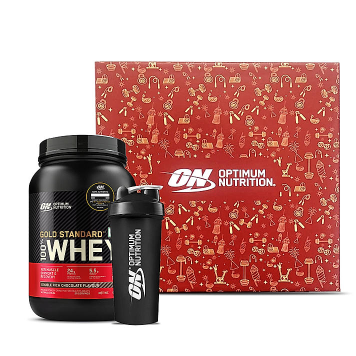 Lean Pro Gift Box - Gold Standard 100% Whey Protein Powder Double Rich Chocolate 2 lb + Free Optimum Nutrition Festive Shaker 