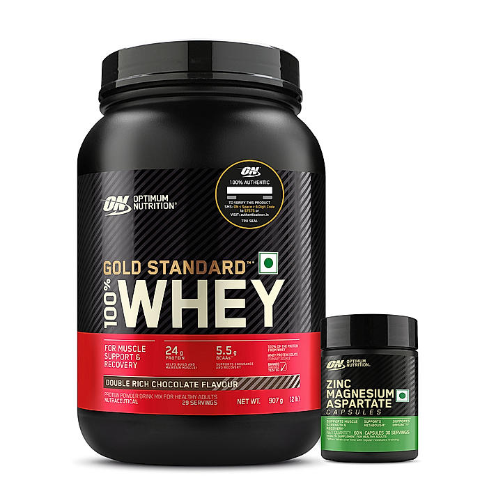 Gold Standard 100% Whey Protein Powder | Double Rich Chocolate | 2 lbs + Zinc Magnesium Aspartate (ZMA) - 60 Capsules