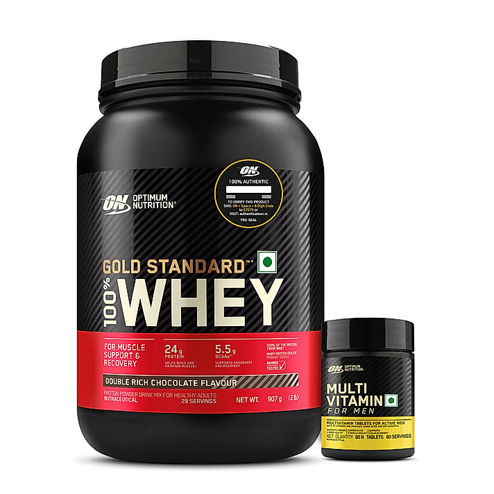 Gold Standard 100% Whey Protein Powder | Double Rich Chocolate | 2 lbs + Multivitamin for MEN- 60 Tablets