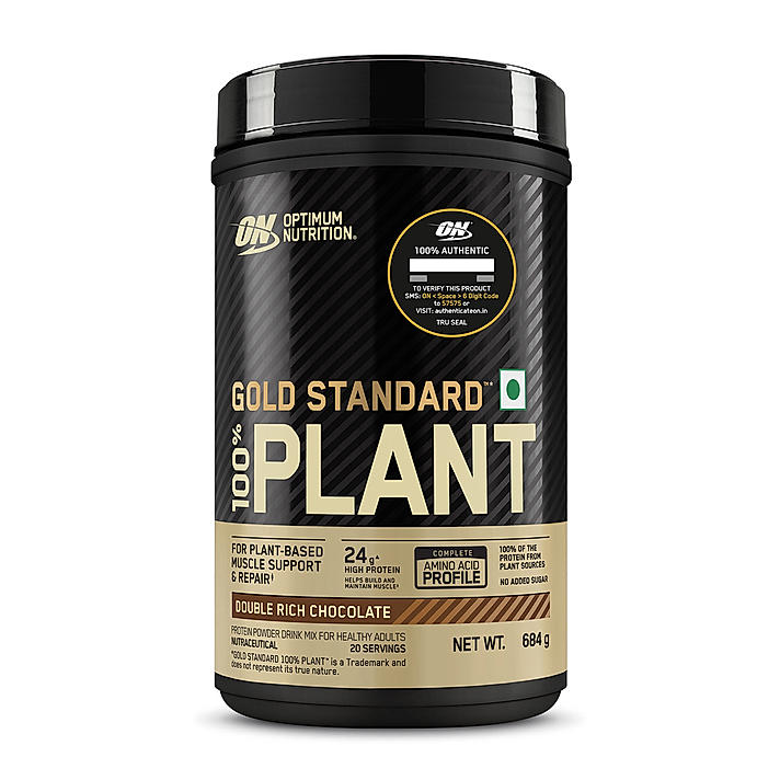 Optimum Nutrition (ON) Gold Standard 100% Plant Protein - 20 Serve, 684 g (Double Rich Chocolate), Vegan, Complete Amino Acid Profile,  Zero Added Sugars, Gluten-Free. 