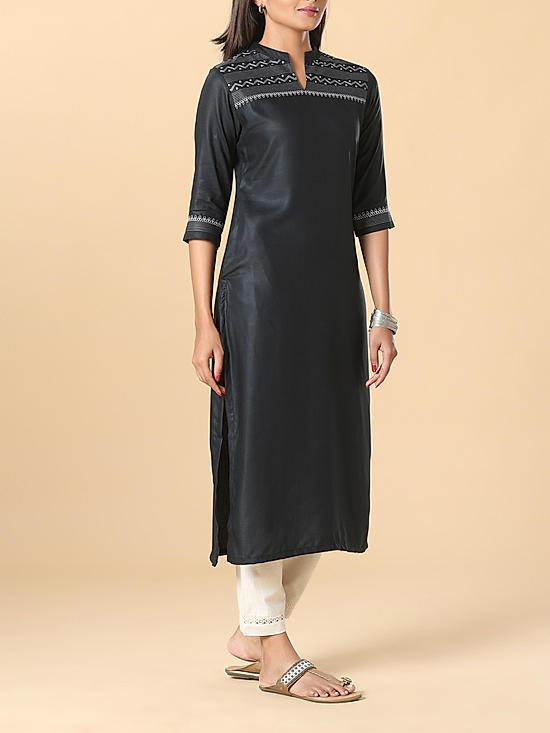 Black  viscose plain  kurti with embroidery